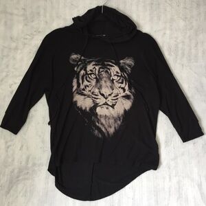 Rebel Sugar Tiger Graphic Hoodie XS Lightweight Black Hi-low Hem